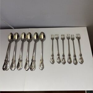 Classic Silver Flatware Toujours Set - Cocktail Forks and Iced Teaspoons.